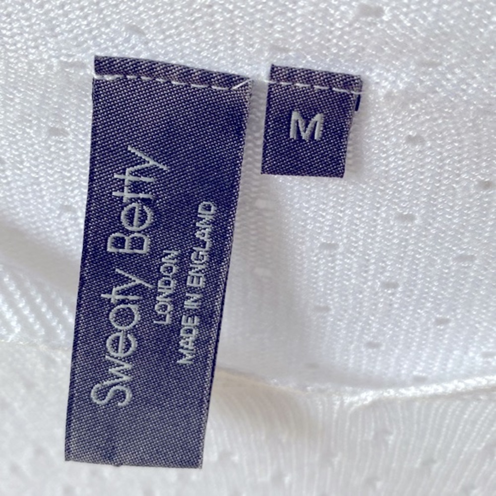 Sweaty Betty Long-sleeve eyelet White hooded top & blue trim on sleeves, Size M - Picture 7 of 10
